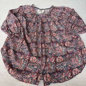 FIGUE Paisley Print Crew Neck Blouse, Multicolor Boho Top, XS | Indie Chic
